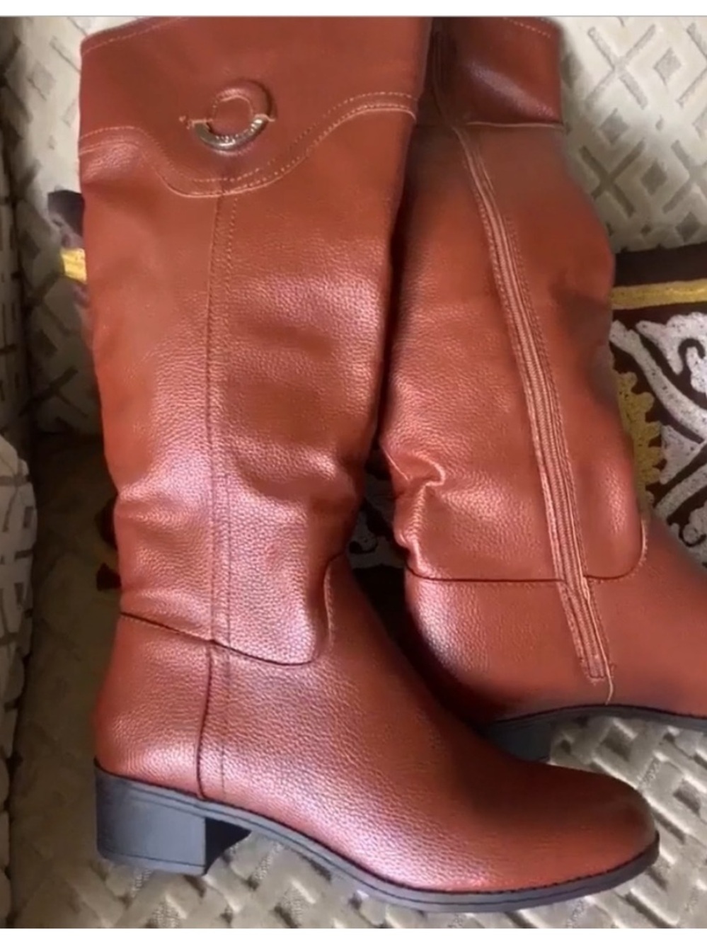 NEW Nautica Galloway knee high side zip faux leather boots Brown Sz 8